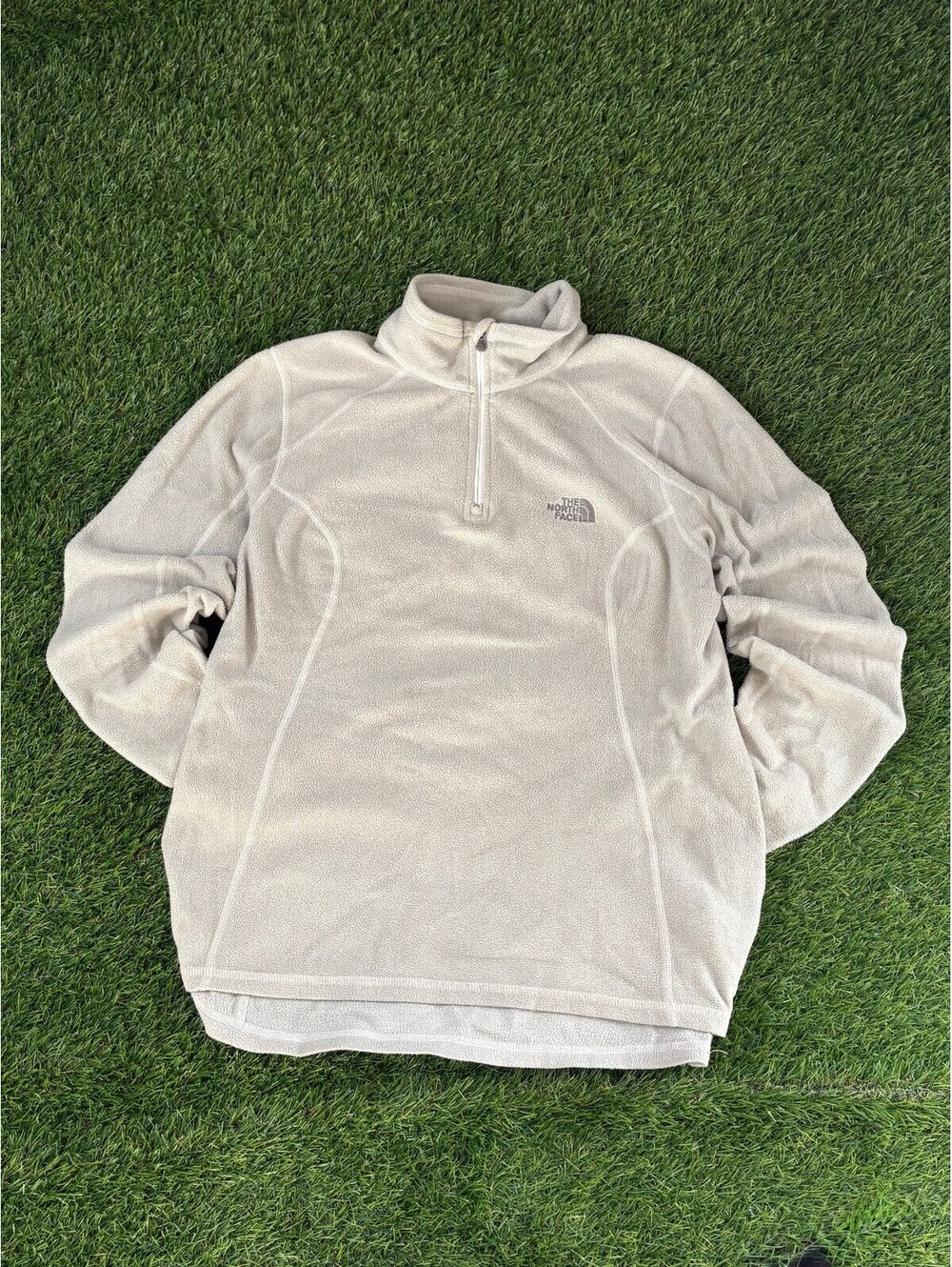 Vintage The North Face Half Zip Fleece Pullover Cream Polyester Womens Size M